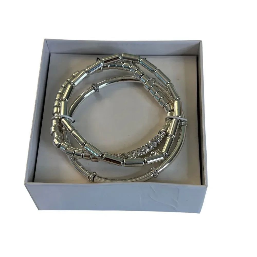 Nine West Bright SilverToned Stretch Bracelet Stack.
